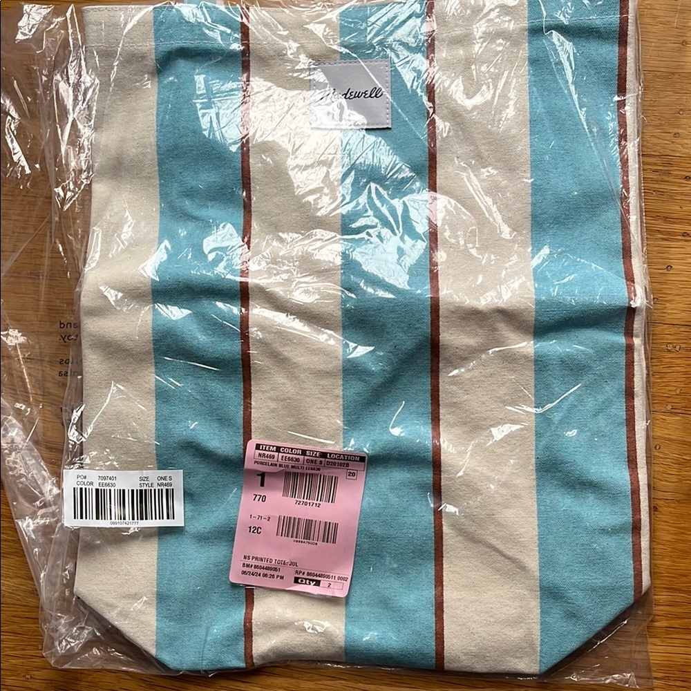 Madewell Canvas Tote with Blue and Cream Stripes